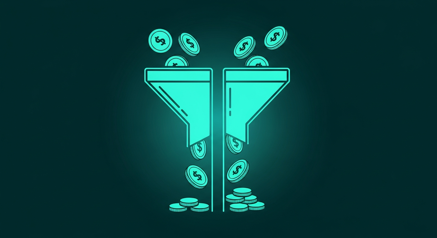 Editorial illustration of a split workflow with a front desk on one side and a billing team on the other, connected by a leaking pipe in the middle