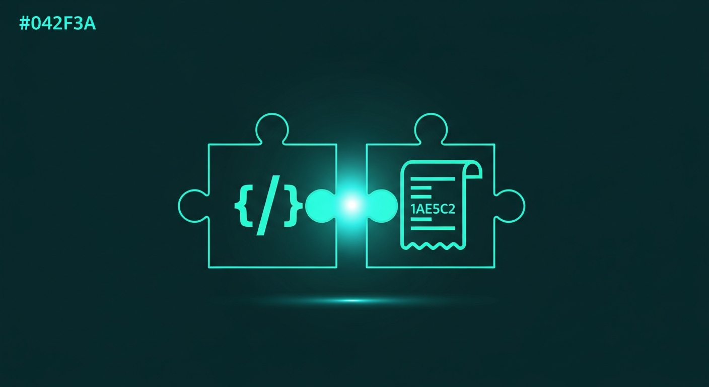 Editorial illustration of two interlocking gears labeled with code symbols and a payment ticket, representing the relationship between medical coding and medical billing