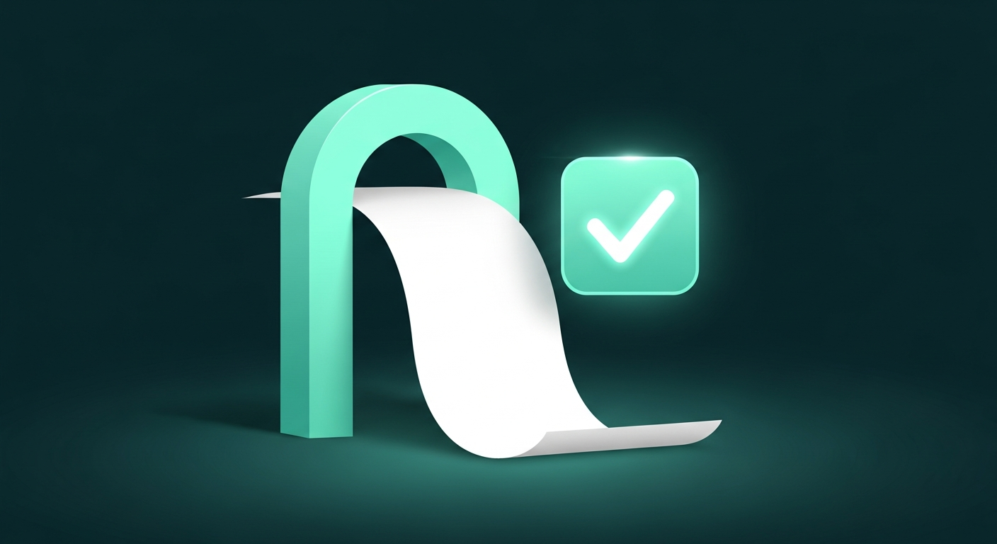 Editorial illustration of a document passing through an approval gate and emerging with a checkmark, representing prior authorization approval