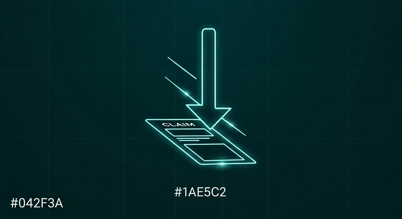 Editorial illustration of a downward-trending arrow over a stylized claim form, symbolizing falling denial rates